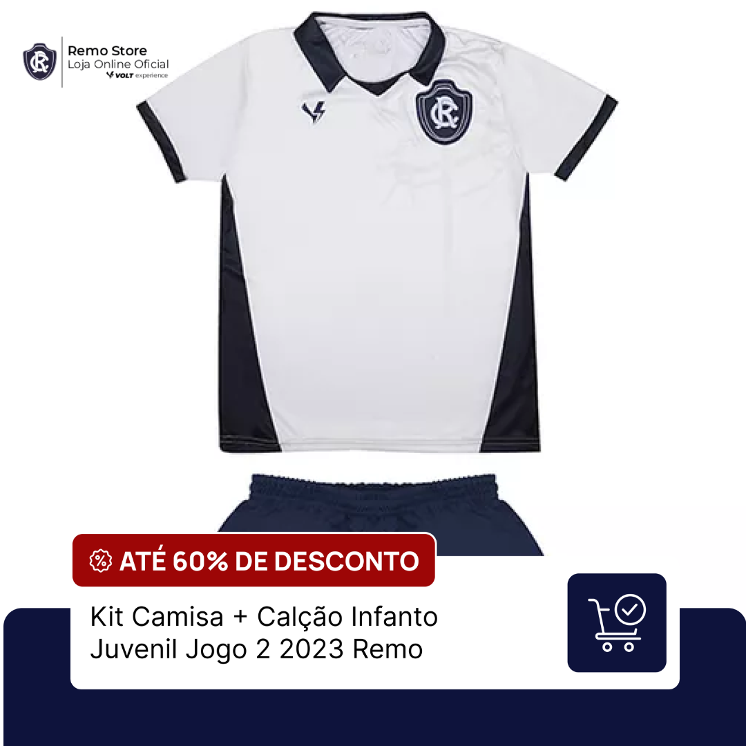 Kit Camisa + Calção Infanto Juvenil Jogo 2 2023 Remo Azul Marinho